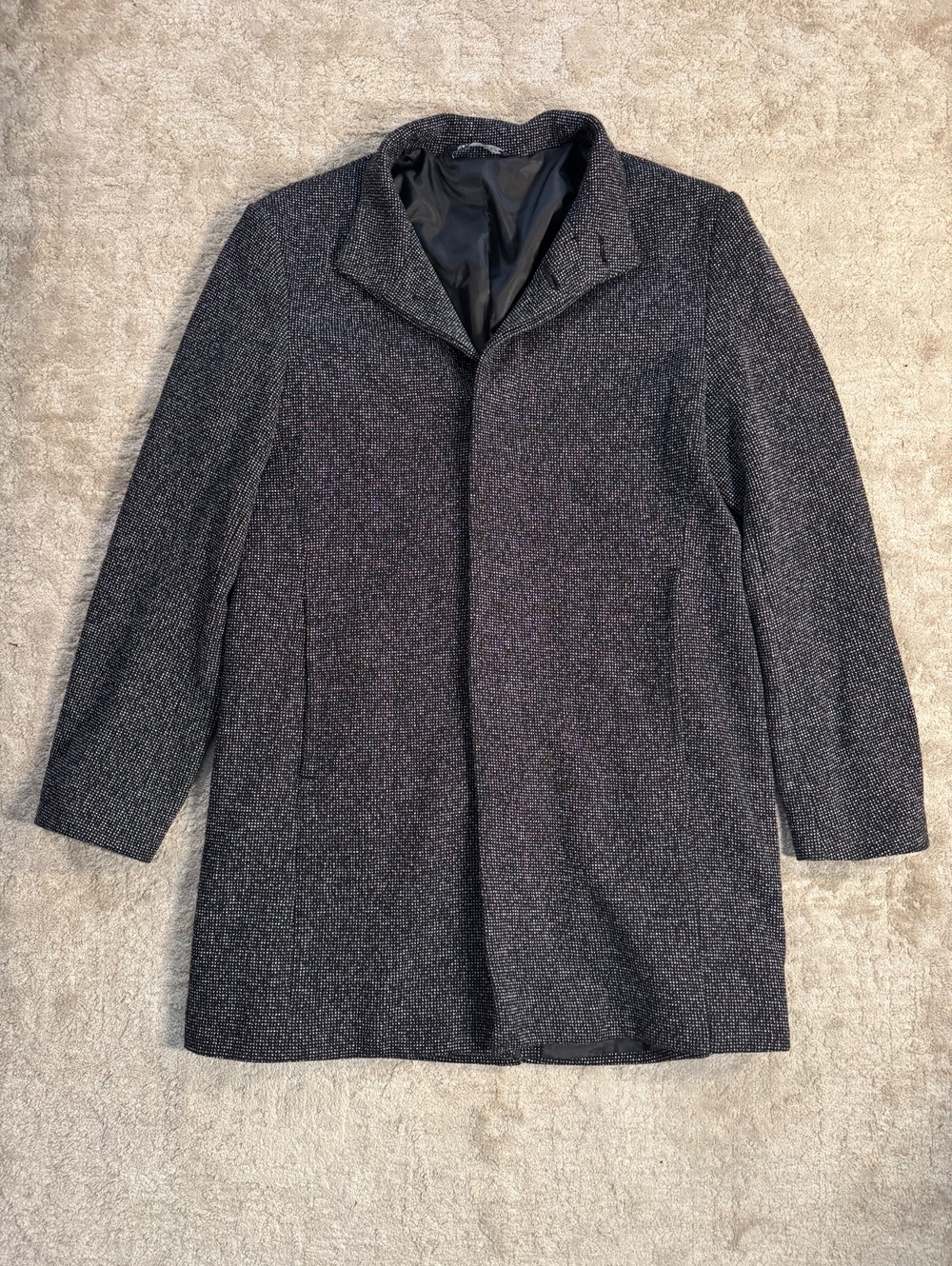 Zara Men’s Textured Black White Tweed Overcoat Topco